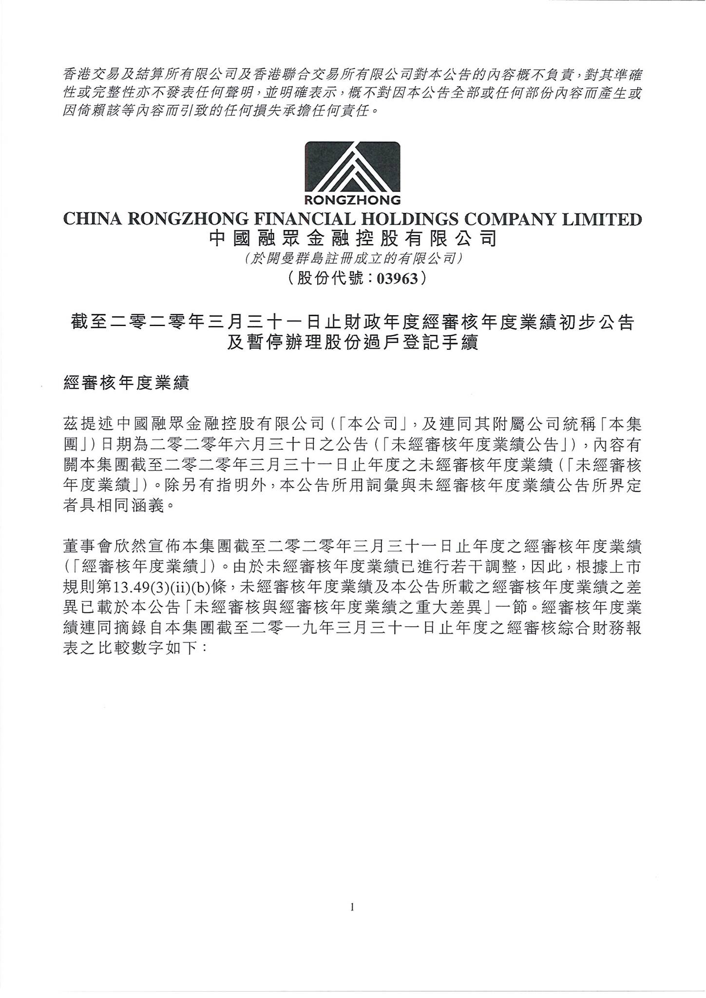 公告及通告 - [末期業(yè)績 / 暫停辦理過戶登記手續(xù)或更改暫停辦理過戶日期]